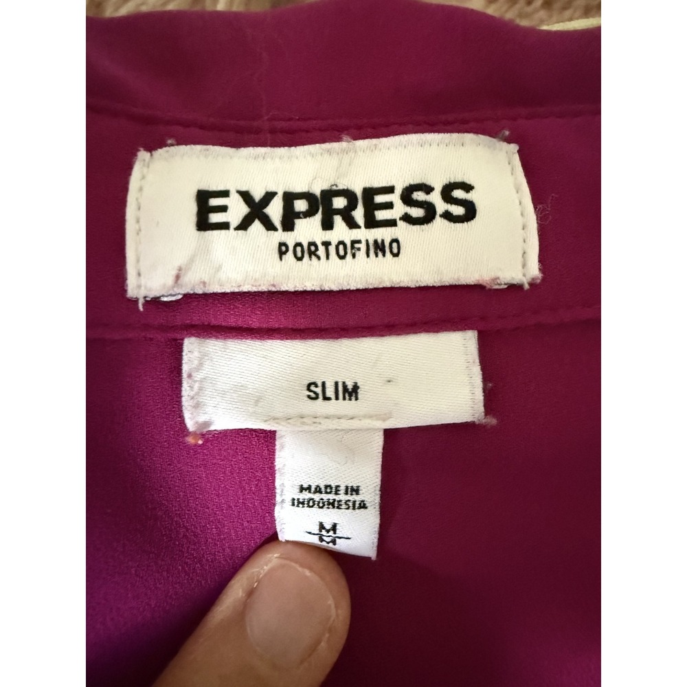 Express Portofino Slim Fit Shirt Magenta Pink Long Sleeve Button Down Medium - Picture 3 of 5